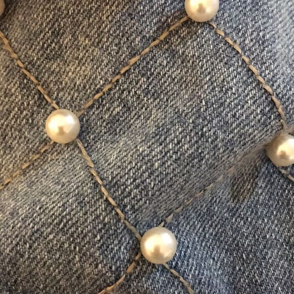 New w| Tags! INNER QUILTED, PEARL EMBELLISHED JEAN JACKET - Picture 2 of 11